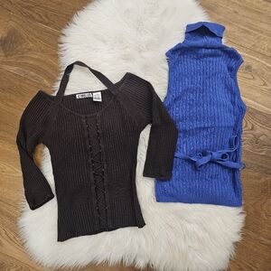 Vintage Stylish Women's Black and Blue Sweater Set